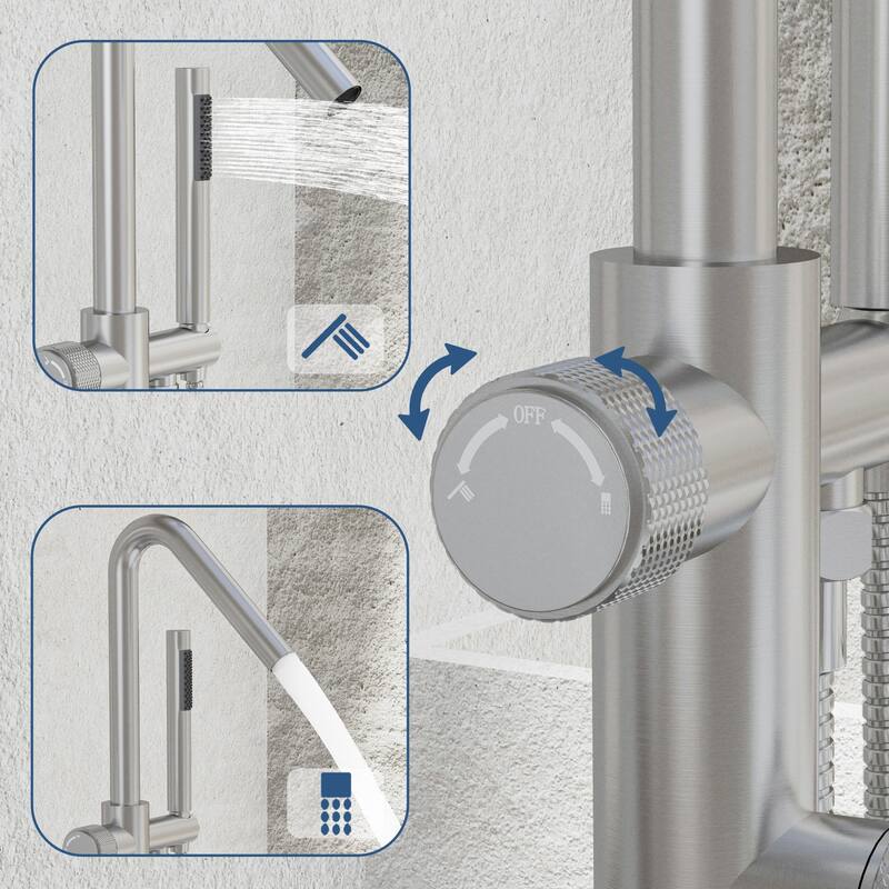 Modland 46''H Outdoor Shower System 316 Stainless Steel Thermostatic Freestanding Poolside Faucet with Swivel Spout - 46'' H