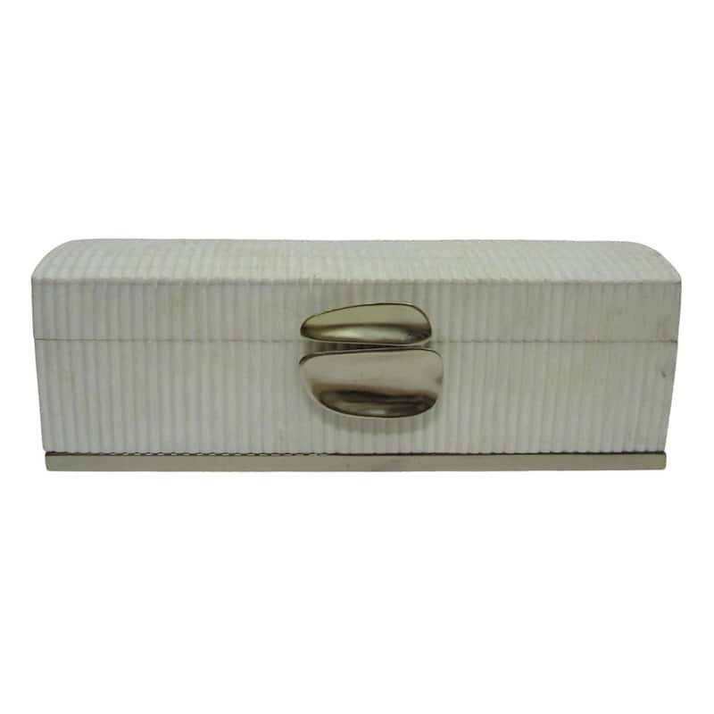 Resin Storage Box Grooved Texture with Metallic Accent - 6" Cream - 16.25" x 5.5" x 5.5" - Cream - 16.25" x 5.5" x 5.5"