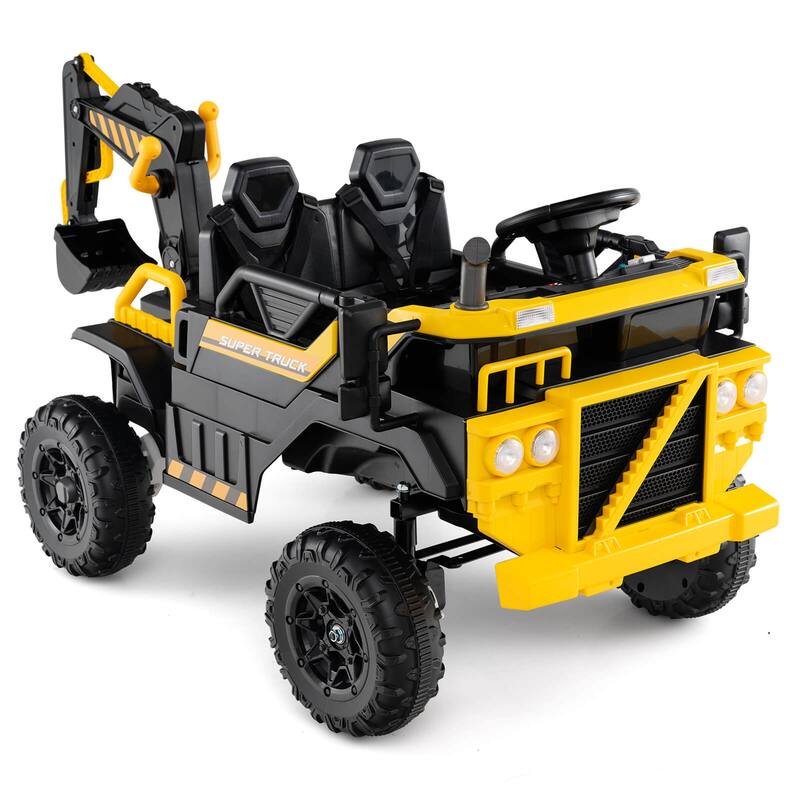 Costway 24V Ride On Excavator, 4WD Electric Truck Construction Vehicle - as pic shows - See Details