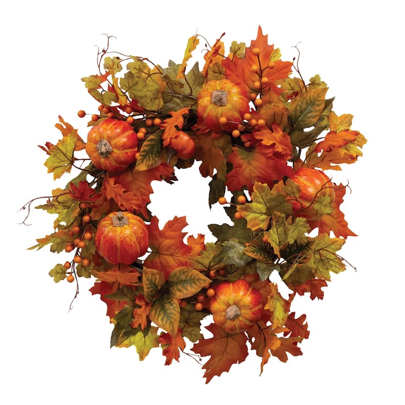 Fall Leaves Berries & Pumpkins Wreath