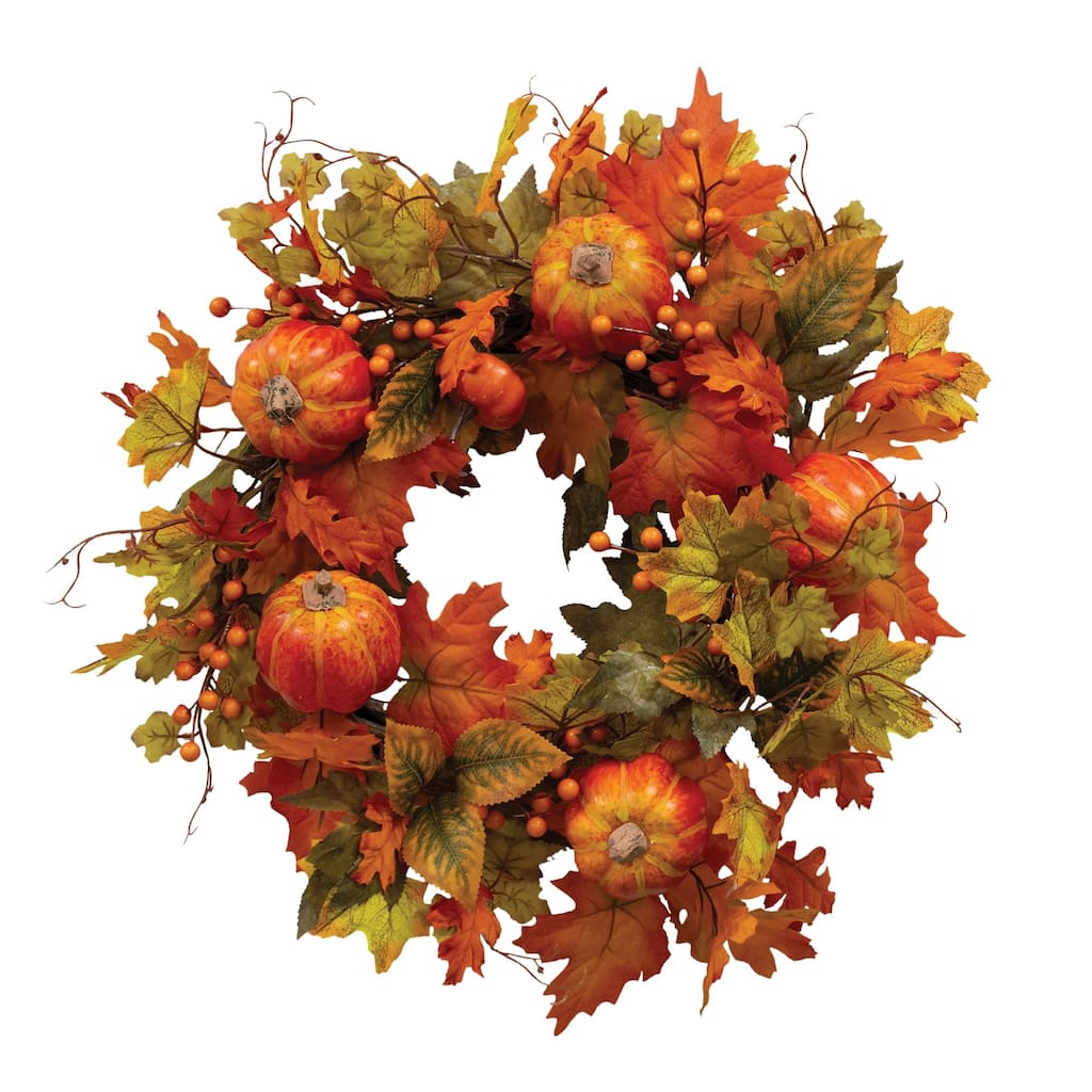 Fall Leaves Berries & Pumpkins Wreath