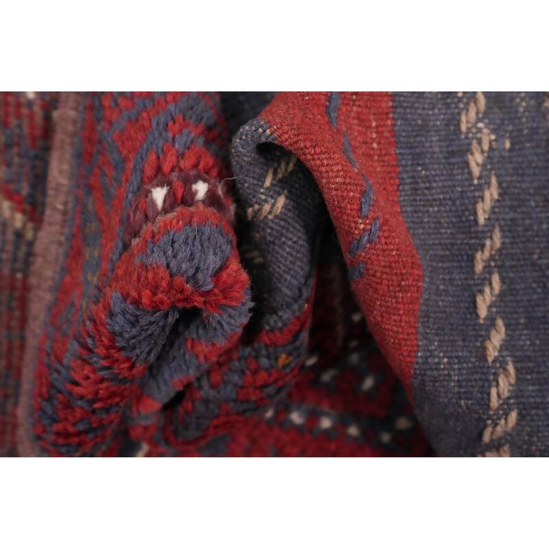 Hand Knotted Oriental 100% Wool Carpet Traditional Tribal Red Balouch Runner Rug - 8' 4'' X 2' 1''