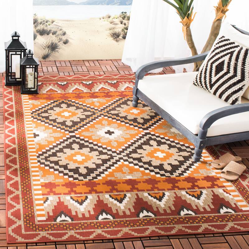 SAFAVIEH Veranda Vitaline Indoor/ Outdoor Waterproof Patio Backyard Rug - 2'7" x 5' - Rust/Red