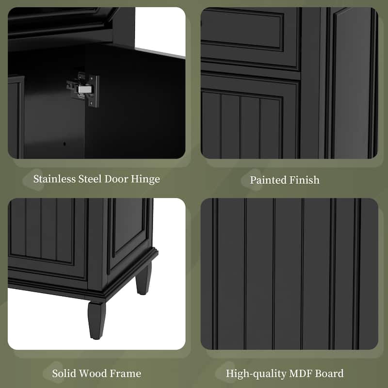 24" Bathroom Storage Vanity Cabinet with Ceramic Sink and Flip Drawer