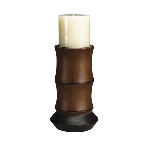 13 Inch Resin Candle Holder with Bamboo Column Design, Brown - 6.8 L X 6.8 W X 8.25 H Inches