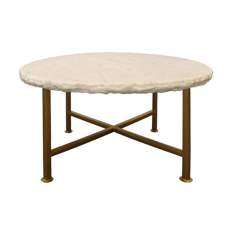 HomeRoots 30" Brass And Ivory Genuine Marble Round Coffee Table - 30