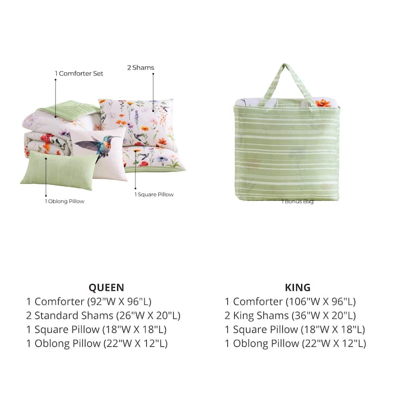 Bebejan Fresh Cut Flowers 200 Thread Count 100% Cotton Sateen 5 Piece Reversible Comforter Set