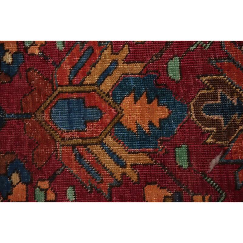 Hand Knotted Oriental 100% Wool Carpet Traditional Geometric Red Tabriz Runner Rug - 10' 9'' X 3' 6''