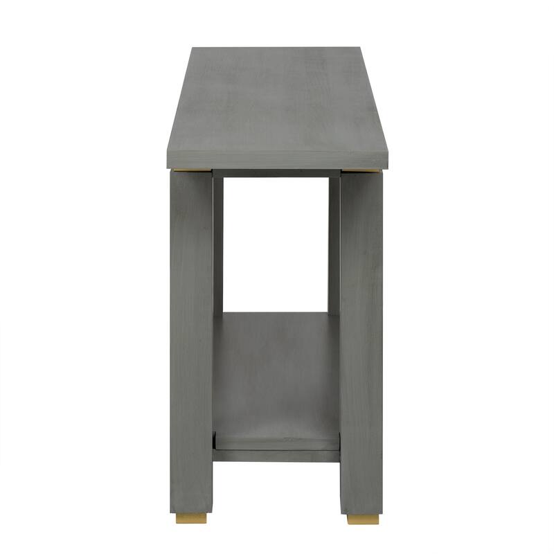62.9" Modern Minimalist Console Table, Solid Wood Entryway Sofa Table with Metal Accents, Built-in Shelf