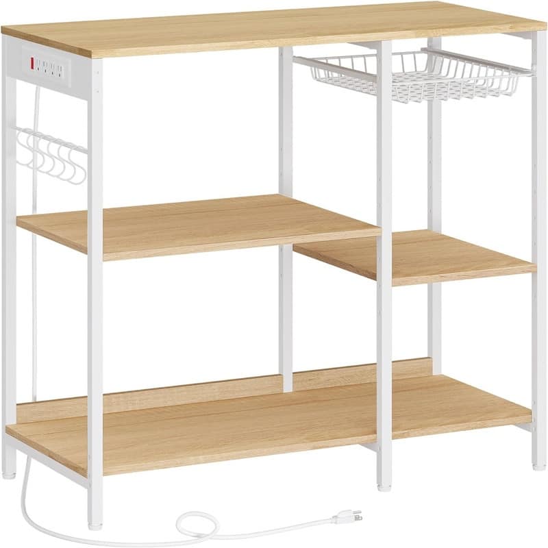Baker's Rack - 15.7"D x 35.4"W x 35.6"H - Oak Beige with Power Outlet