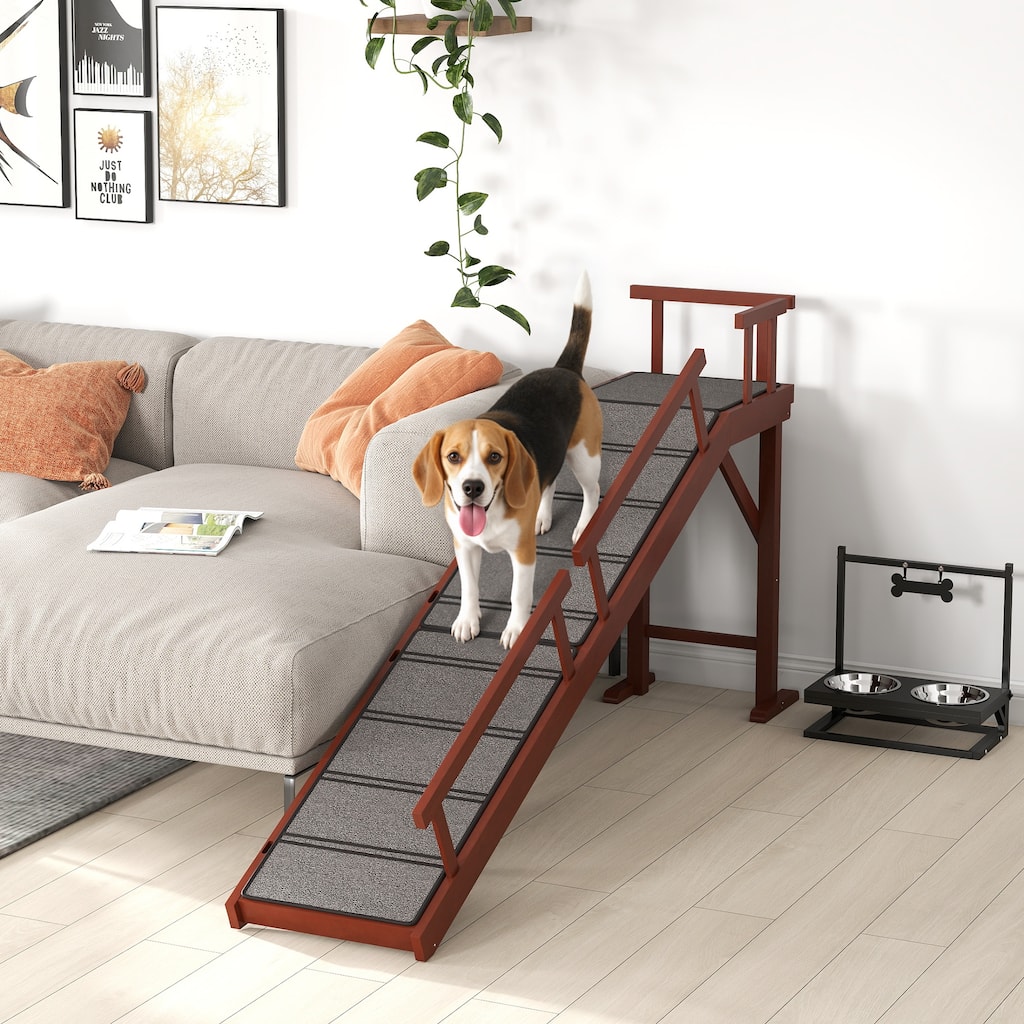 PawHut Dog Ramp,for Small, Medium & Large Dogs,with Removable Guardrails, Non-Slip Surface, 70.5" Long, Brown