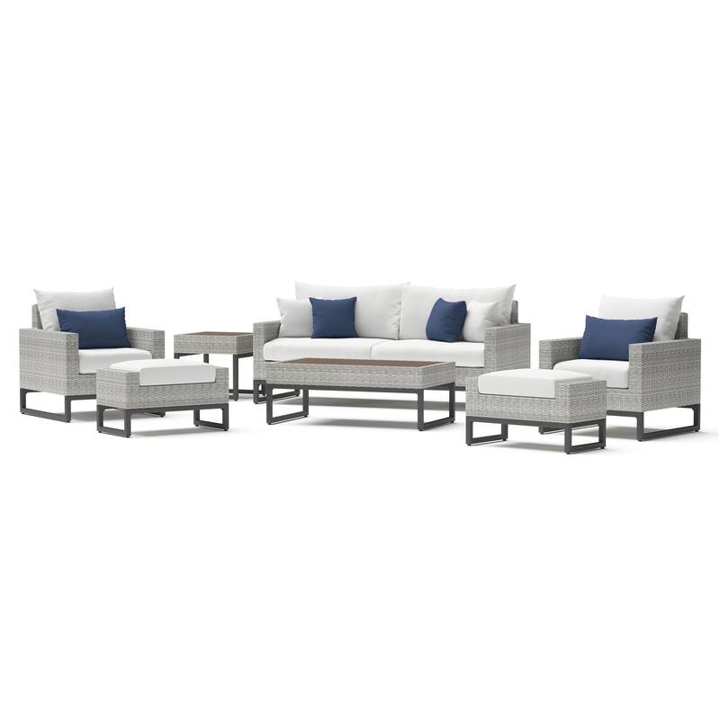 Milo Gray 7 Piece Sunbrella Outdoor Patio Deep Seating Set with Table