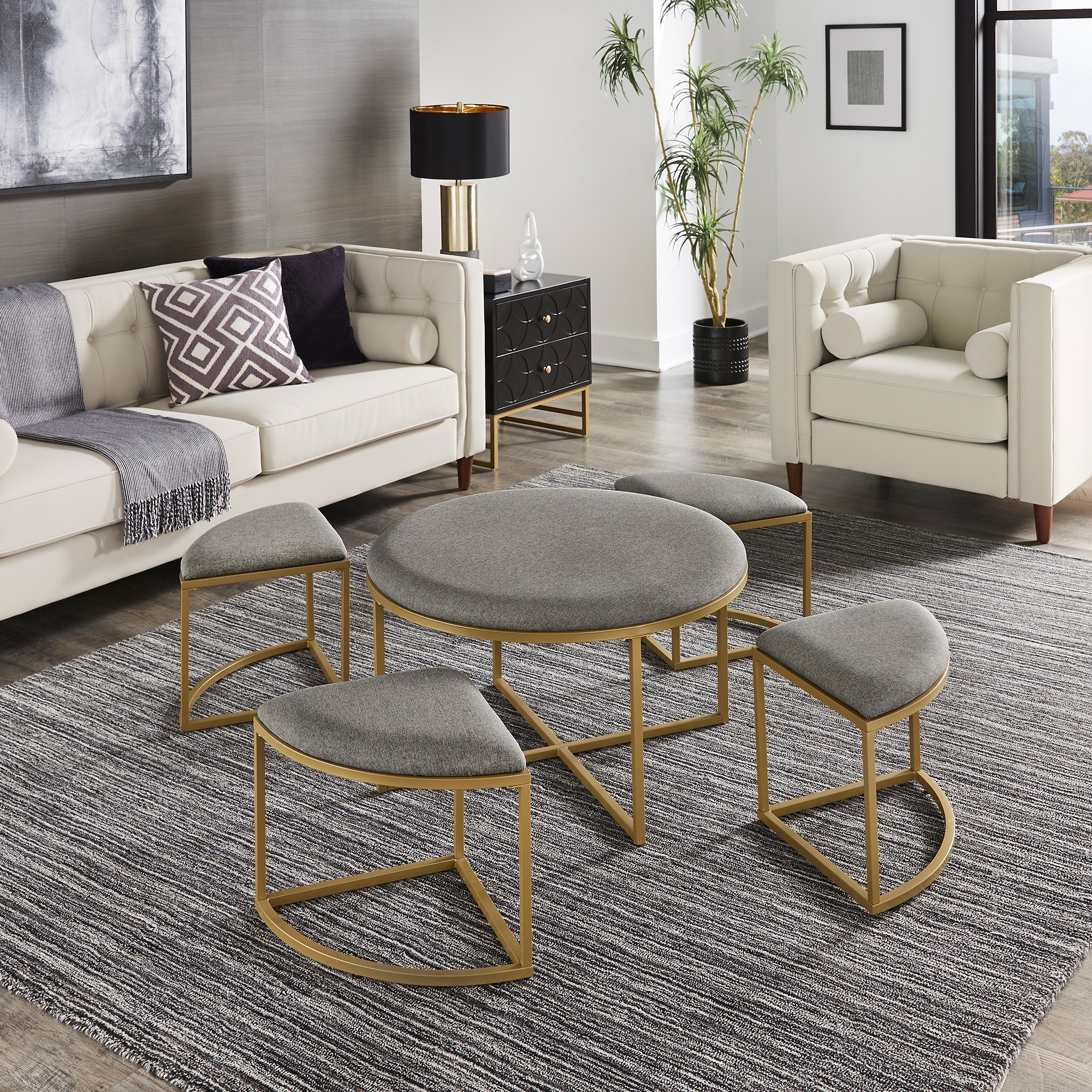 Coffee table best sale with small stools