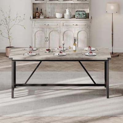 70.87 Inch Large Farmhouse Dining Table, with Wood Grain Engineered Panels