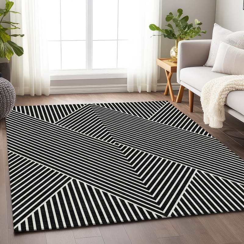 Premium Washable Super Soft Modern Geo Mayfield Rug - Black - 10' x 14'