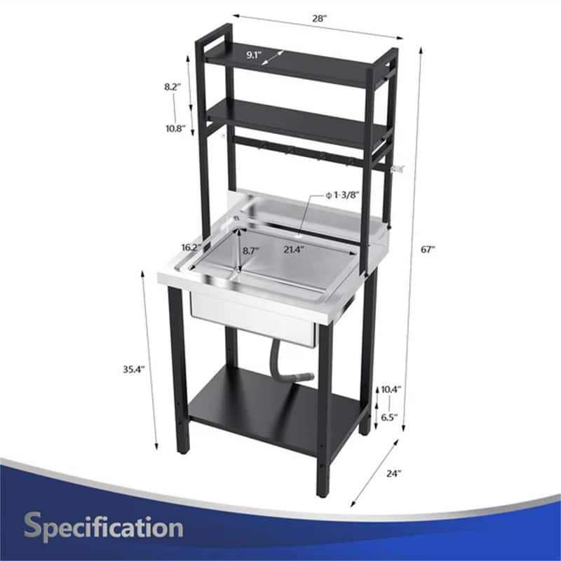 ingle Bowl 304 Stainless Steel Sink Restaurant Kitchen with Shelves