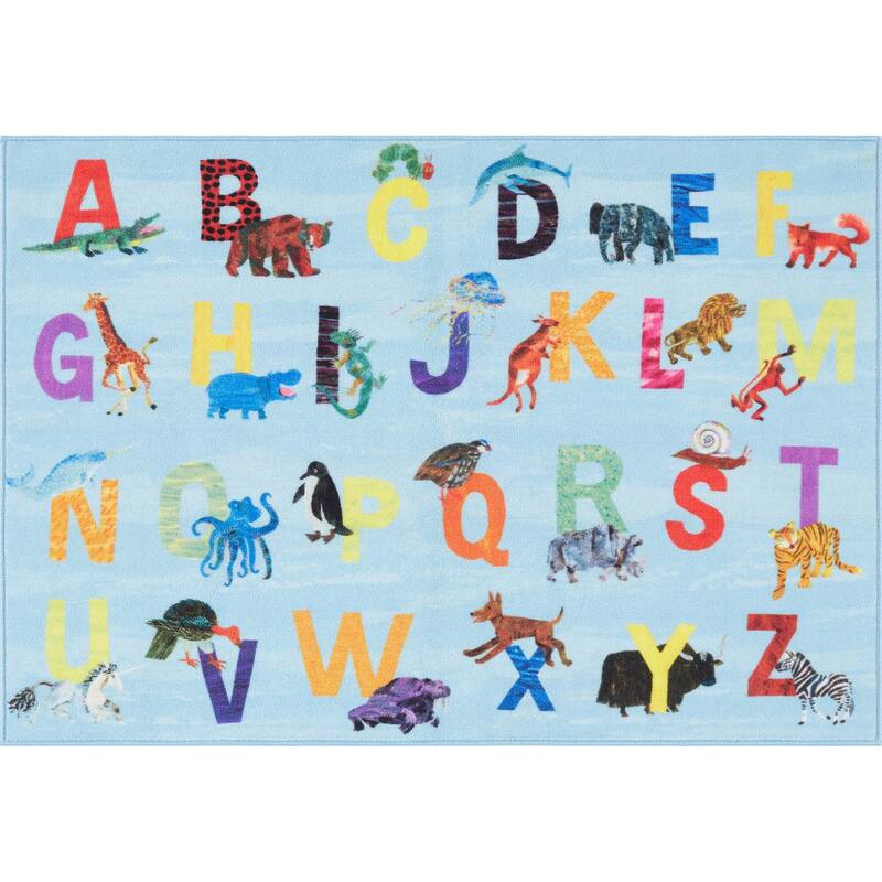 Eric Carle Elementary Pink Alphabet Machine Washable Kids Area Rug - 6'6"x9'5" - Blue Multi
