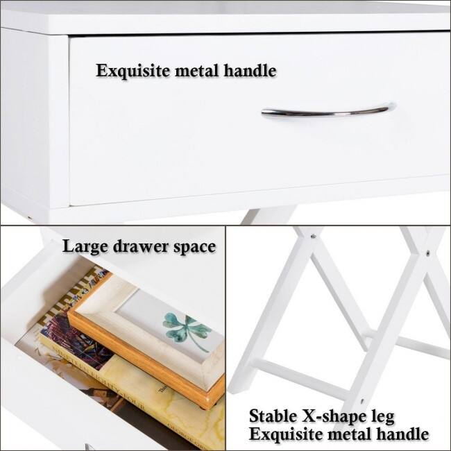 Modern Nightstand X-Shape Drawer Accent Side End Table - White - L16'' x D11'' x H26''