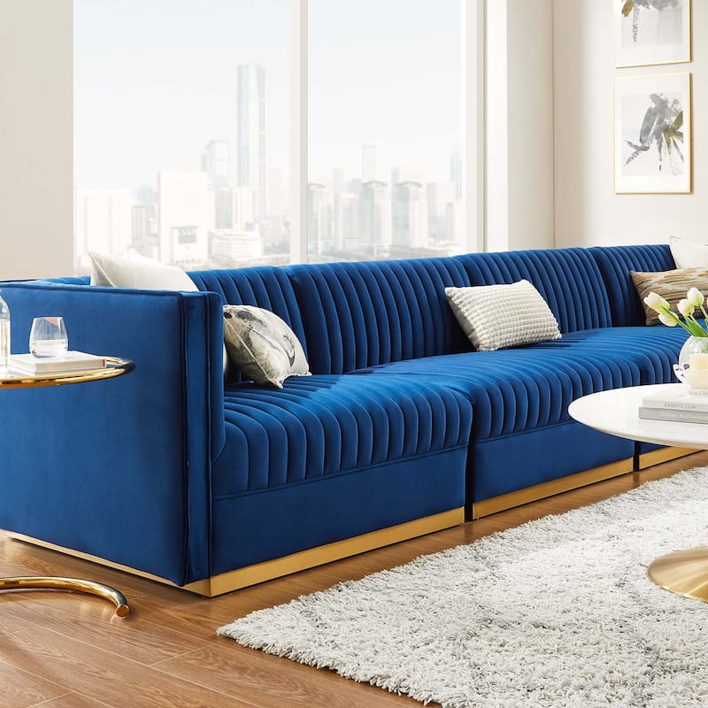 Sanguine Channel Tufted Performance Velvet 4-Seat Sectional Sofa