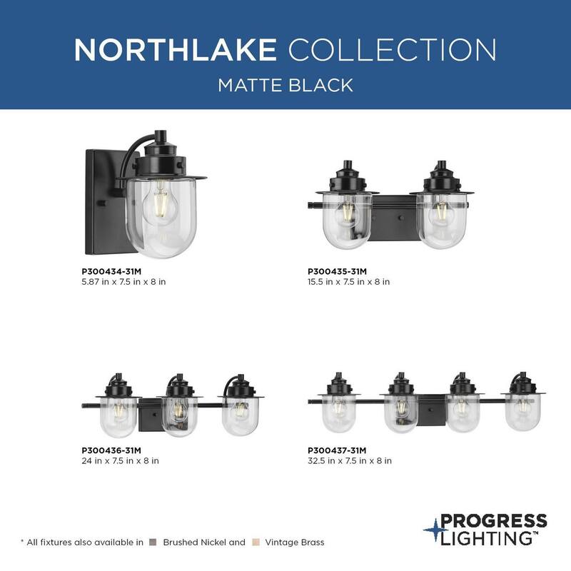 Northlake Collection Four-Light Matte Black Clear Glass Transitional Bath Light - 32.5 in x 7.5 in x 8 in