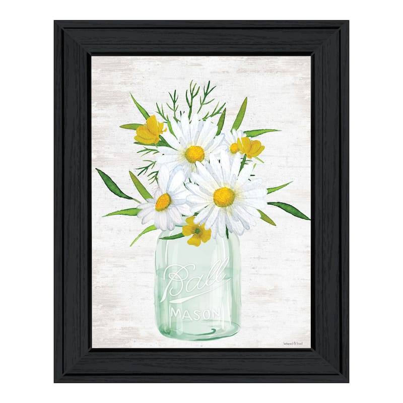 TrendyDecor4U Contemporary "Floral Bouquet 3" Framed Print Wall Art - Charcoal