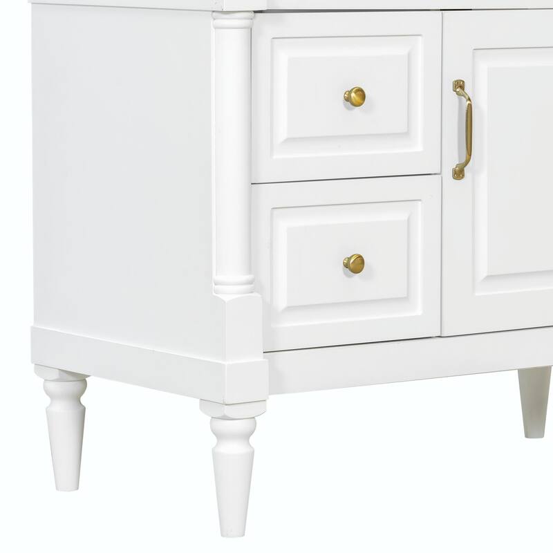 36" Bathroom Vanity with Sink, Freestanding Bathroom Cabinet with Ceramic Basin, Flip Drawer