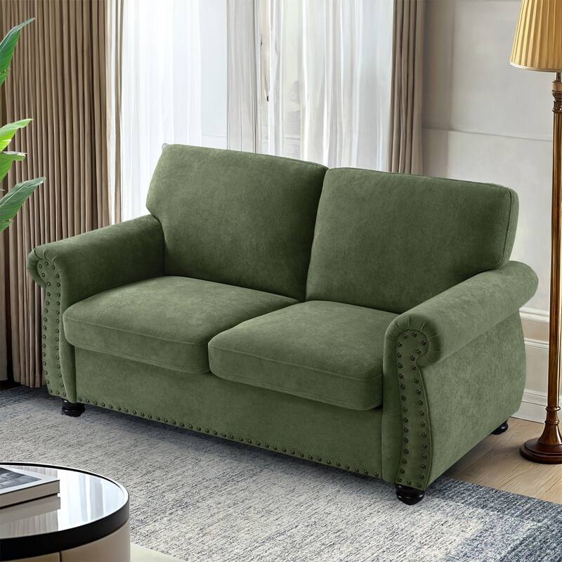 Velvet Loveseat, Upholstered 2 Seater Couch with High-Density Foam, Small Sofa Couch with Solid Wood Legs and Tufted Back