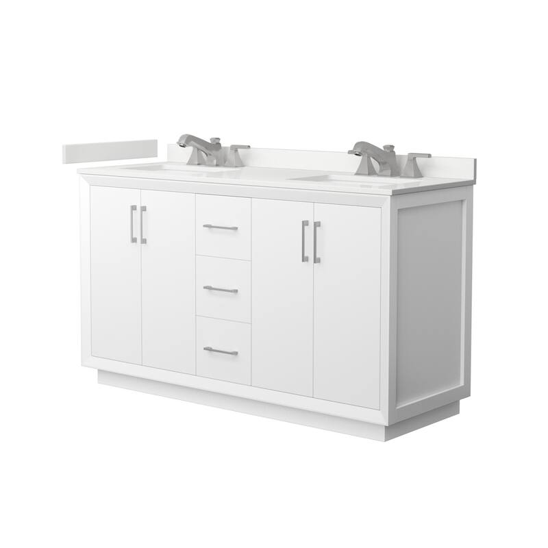 Wyndham Collection WCF414160D-QTZ-US3MXX Strada 60" Free Standing - White / White Quartz Top / Brushed Nickel Hardware