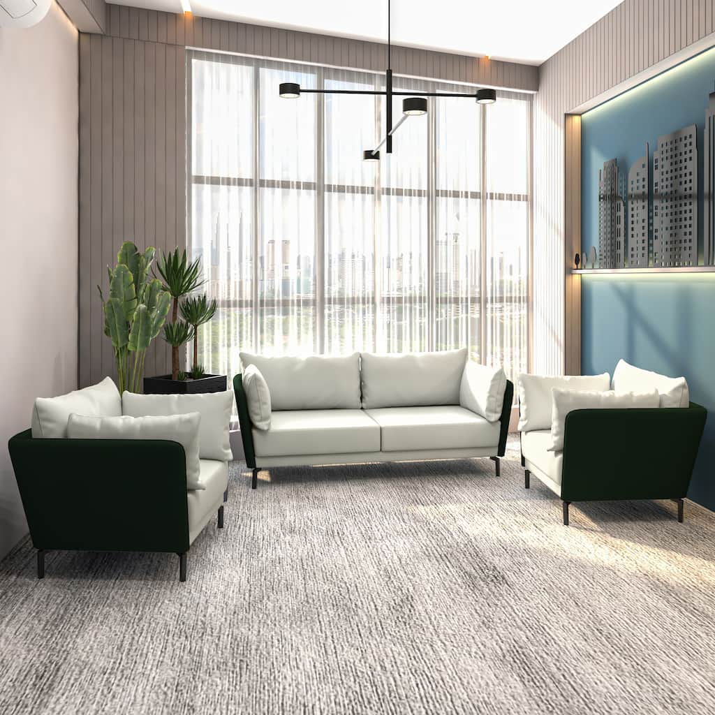 Luxify Premium Leather 3-Piece Sofa Set with Solid Wood Frame, Metal Legs, Removable Cushions Couch for Living Room and Office