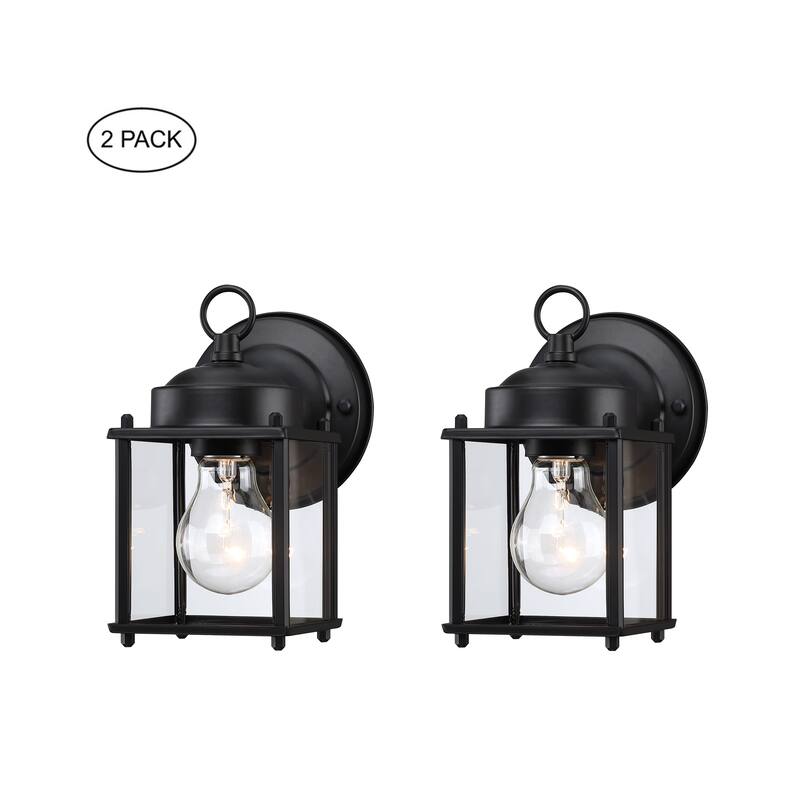 2-pack 1-Light Outdoor Wall Light with Matte Finish and Clear Glass Shade - Black
