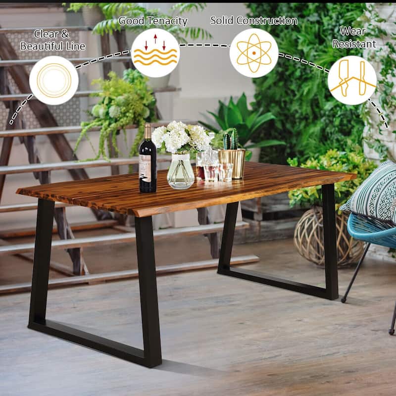 Gymax Rectangular Acacia Wood Dining Table Rustic Indoor &Outdoor - Brown + Black - See Details
