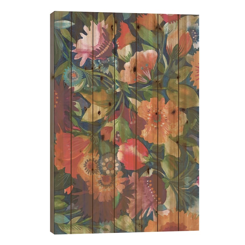 Indigo Garden Print On Wood by Kim Parker - Multi-Color - 26x18x1.5