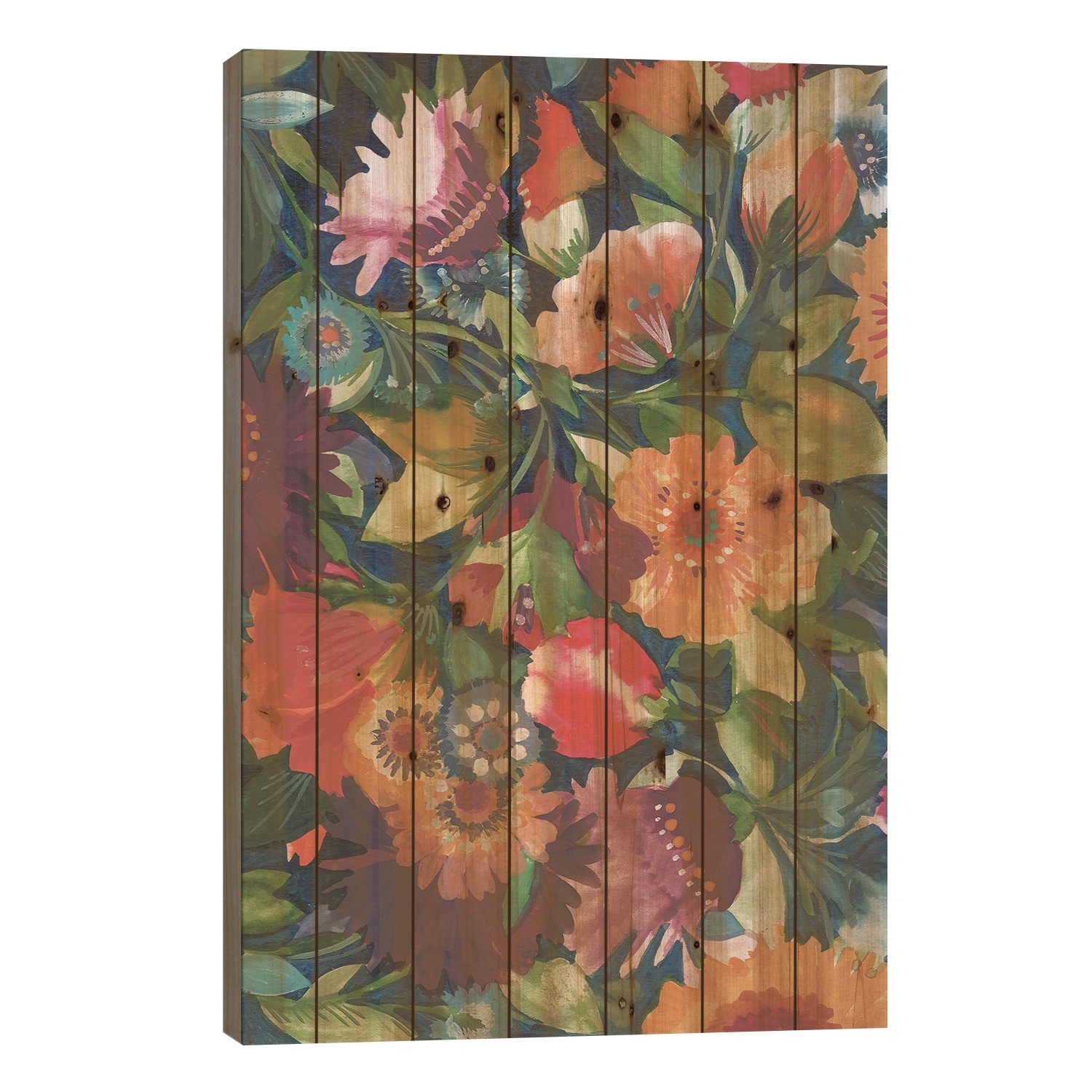 Indigo Garden Print On Wood by Kim Parker - Multi-Color
