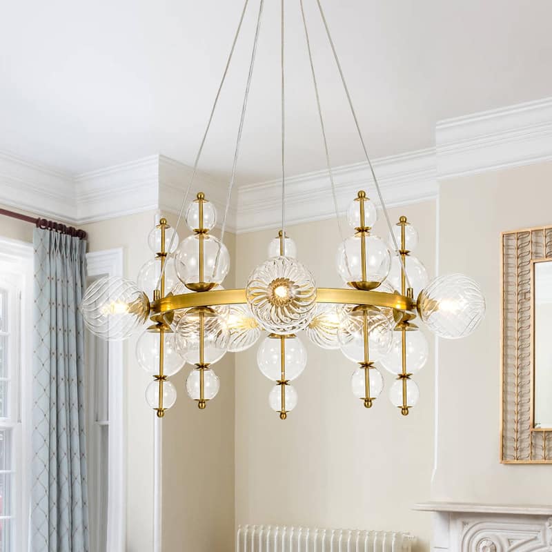 Mid-Century 10-Light Glass Globe Bubble Round Wheel Chandelier