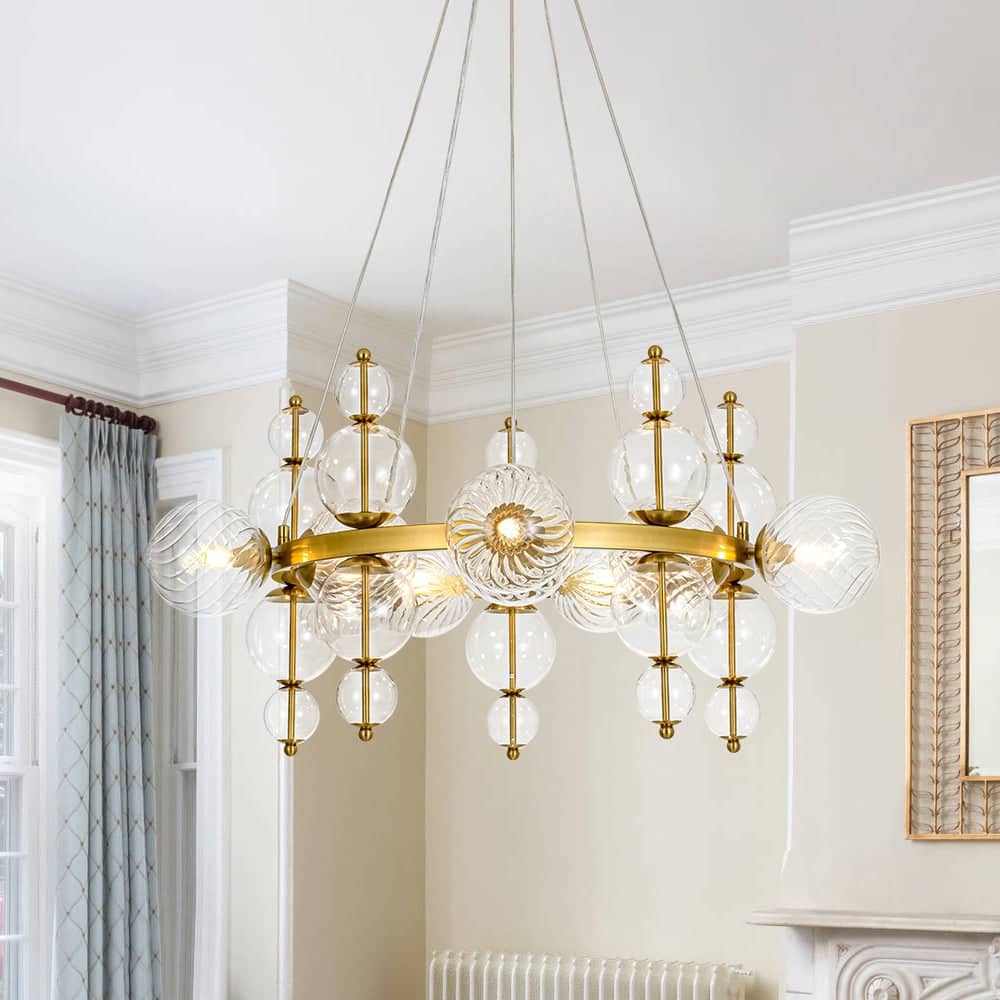 Mid-Century 10-Light Glass Globe Bubble Round Wheel Chandelier