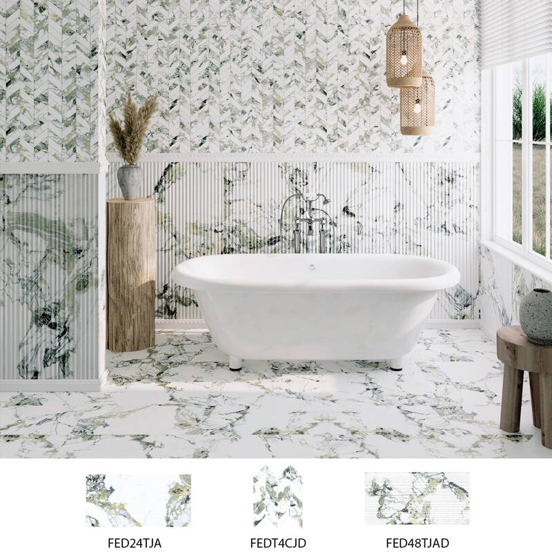 Merola Tile Touche Chevron Jade 11-3/4" x 12-1/4" Porcelain Floor and Wall Tile - (1 Tile)