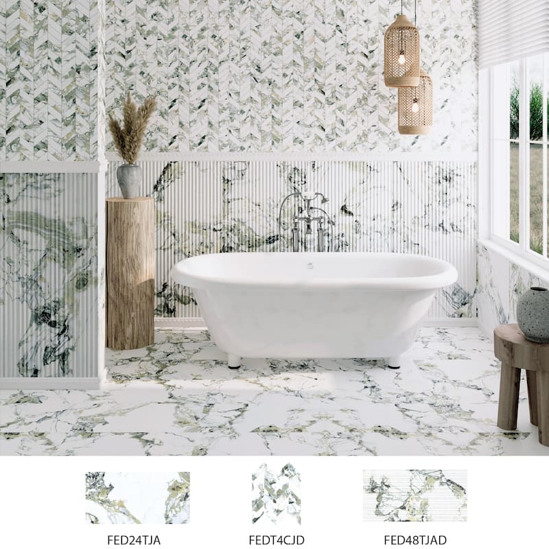 Merola Tile Touche Chevron Jade 11-3/4" x 12-1/4" Porcelain Mosaic Floor and Wall Tile - (1 Tile)