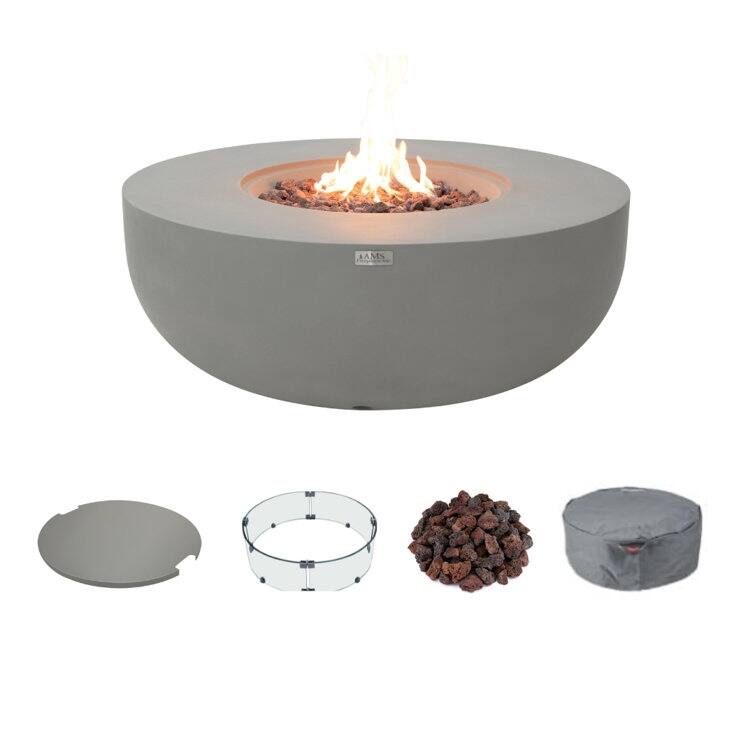 AMS Fireplace Eclipse Round Outdoor Fire Pit Bundle - 44" x 44" x 17" - Light Grey - Natural Gas
