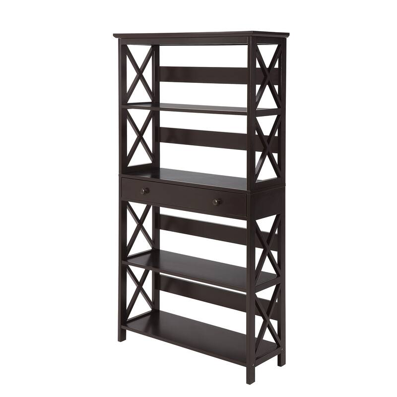 5-Tier Bookcase with Drawer and X-Pattern Design for Functional Storage and Hidden Organization - 31.5