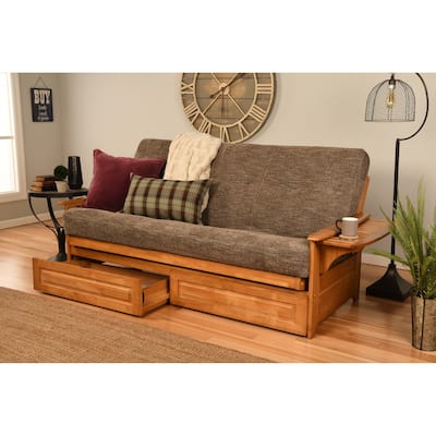 Somette Phoenix Butternut Futon Set with Storage Drawers and Mattress