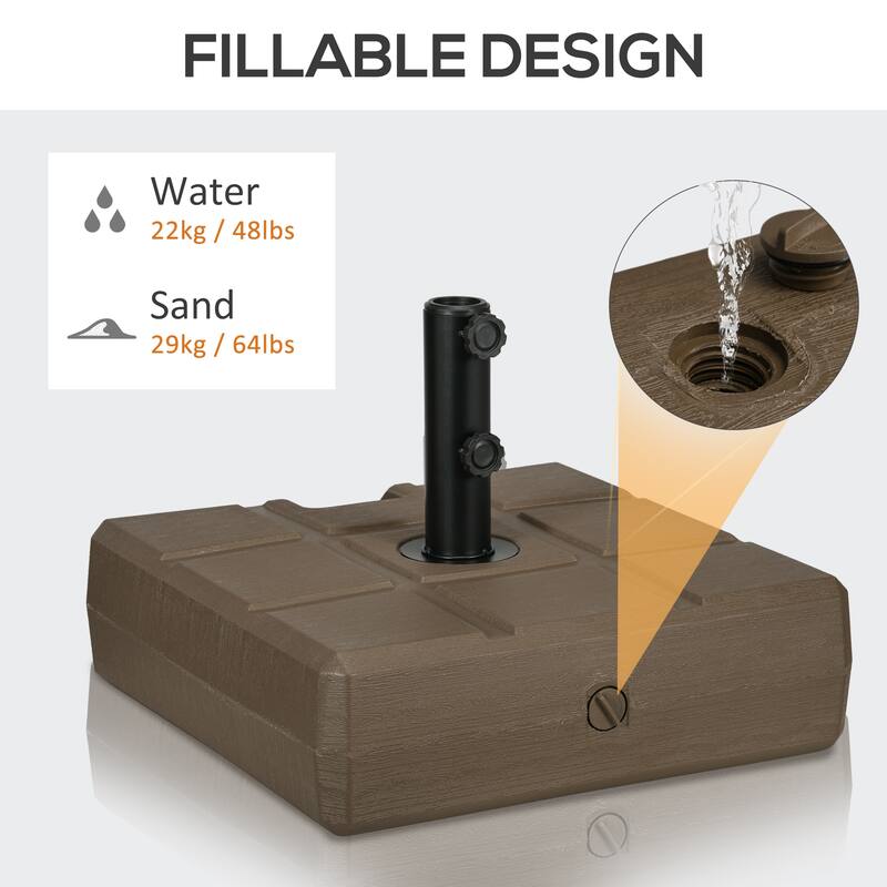 88 lbs. Fillable Patio Umbrella Base with Steel Umbrella Holder for 1.25 in., 1.5 in. or 2 in. Umbrella Poles, Brown