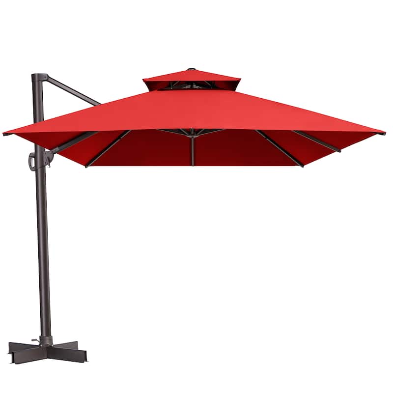 Pellebant 10 X 13 Feet Outdoor Cantilever Umbrella with Double Top - Red