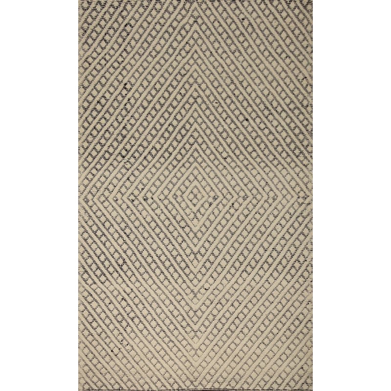 Hand Knotted Oriental 100% Wool Carpet Modern Geometric Beige & Ivories Modern Gotti Design Area Rug - 9' 2'' X 5' 11''