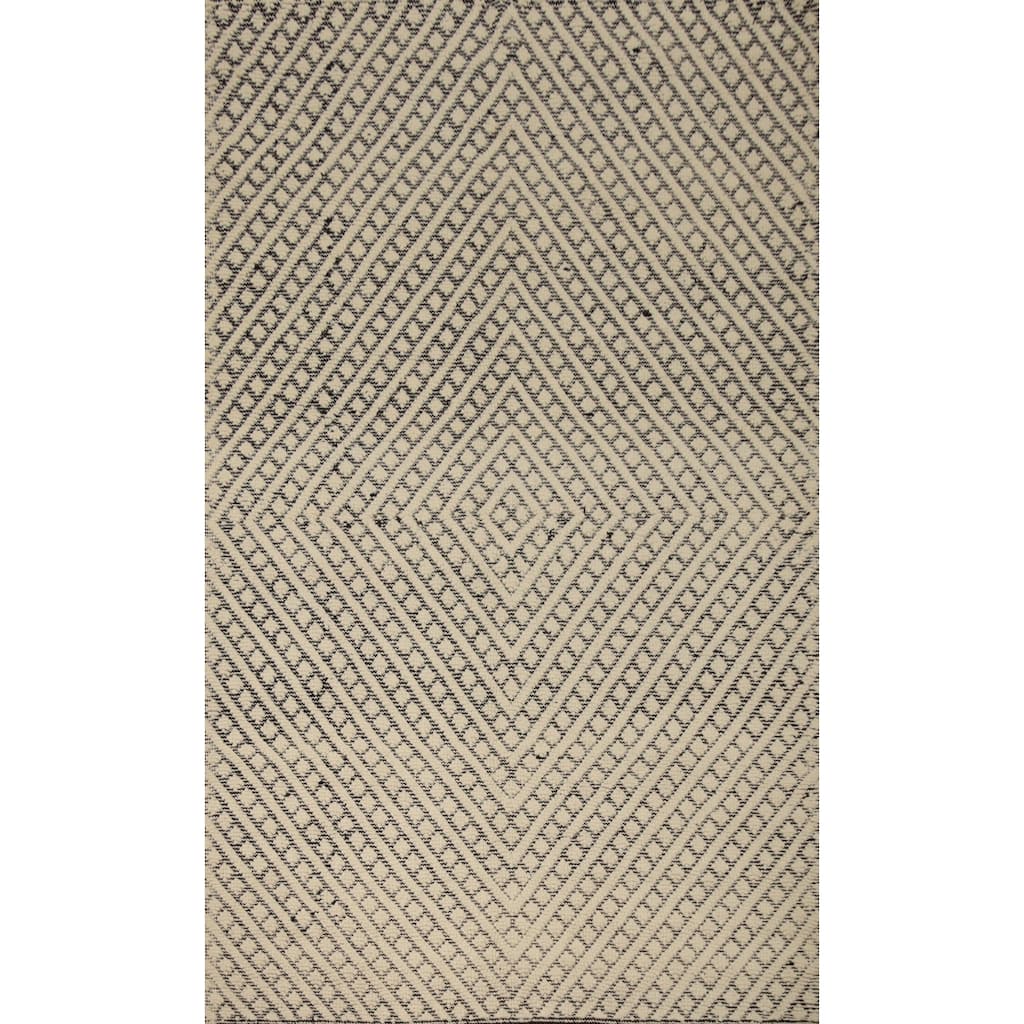 Hand Knotted Oriental 100% Wool Carpet Modern Geometric Beige & Ivories Modern Gotti Design Area Rug - 9' 2'' X 5' 11''