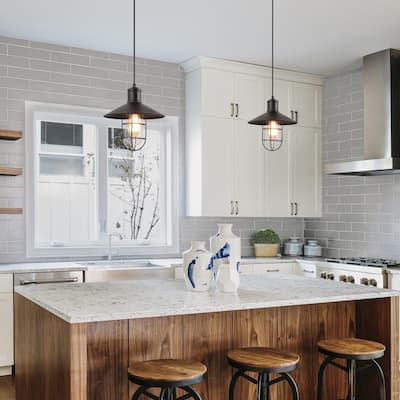 Modern Farmhouse Black 1-Light Pendant Cage Barn Light