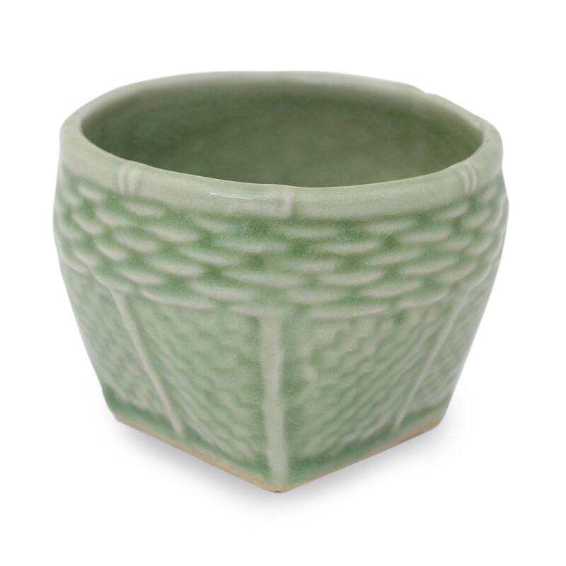 Novica Handmade Basket Celadon Ceramic Vase (Small)