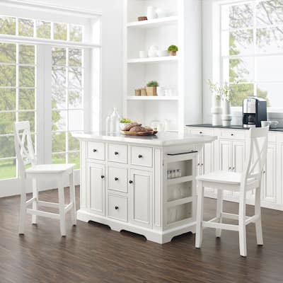 Crosley Julia Stainless Steel Top Island W/X-Back Stools - 50 "W x	60 "D x	41 "H