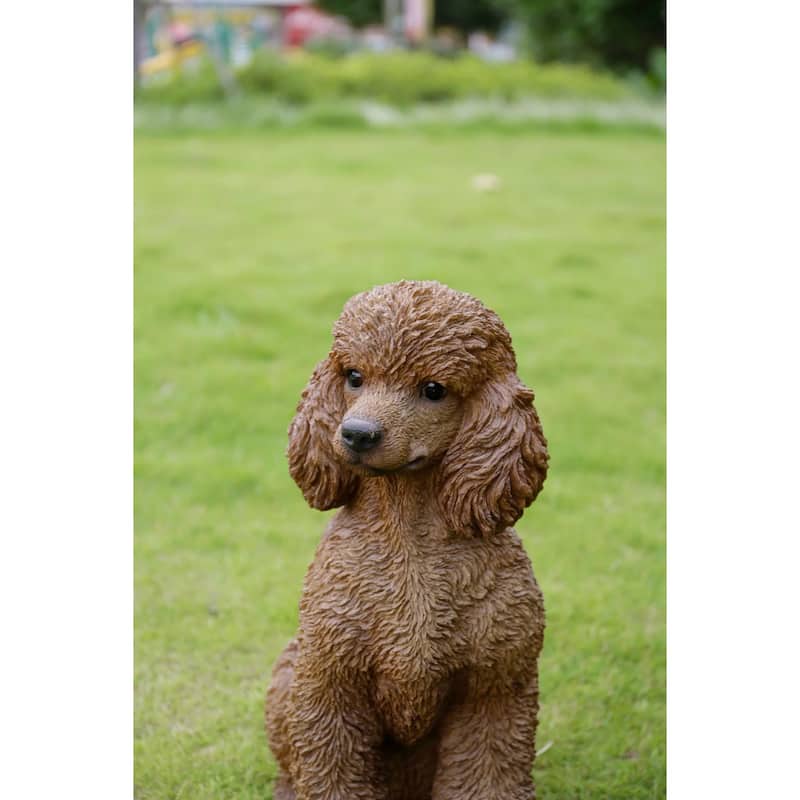 Sitting Poodle Dog Outdoor Garden Statue - 19" - Brown