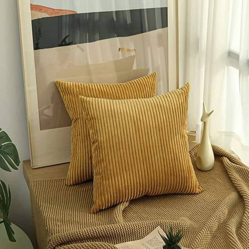 Set of 2 Modern Decorative Soft Corduroy Throw Pillows - Orange