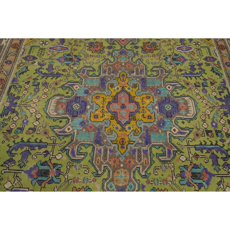 Hand Knotted Oriental 100% Wool Carpet Traditional Medallion Green Tabriz Area Rug - 9' 2'' X 6' 5''